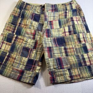 Chor Mens Cargo Shorts 38 Madras Patchwork Plaid Camo Vintage Bermuda Preppy Y2K